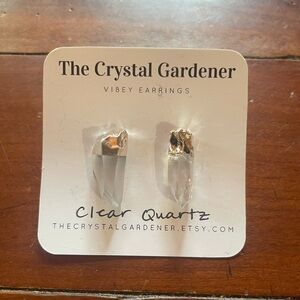 Clear Quartz Stud Earrings, Silver Plated over Copper Electroform, New
